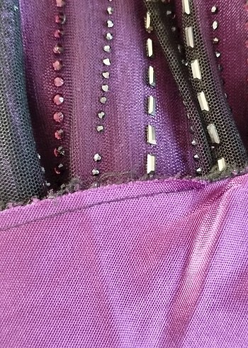 Parlak Mor Pul Detaylı Uzun Kadın Abiye Elbise - Görsel 8