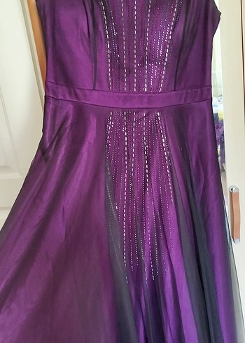 Parlak Mor Pul Detaylı Uzun Kadın Abiye Elbise - Görsel 3