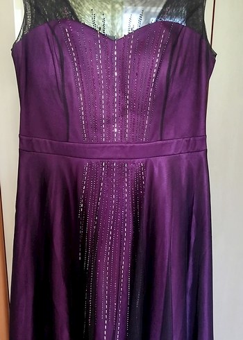 Parlak Mor Pul Detaylı Uzun Kadın Abiye Elbise - Görsel 2