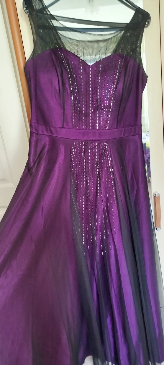 Parlak Mor Pul Detaylı Uzun Kadın Abiye Elbise - Görsel 3