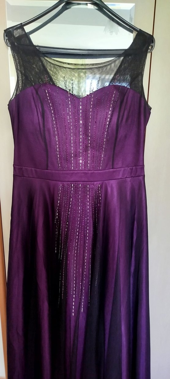 Parlak Mor Pul Detaylı Uzun Kadın Abiye Elbise - Görsel 2