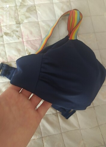 s Beden Lacivert gökkuşağı askılı bikini üstü