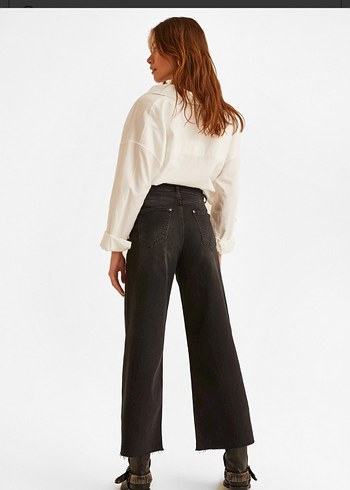Düğmeli Siyah Kadın Denim İspanyol Paça Pantolon - Görsel 4