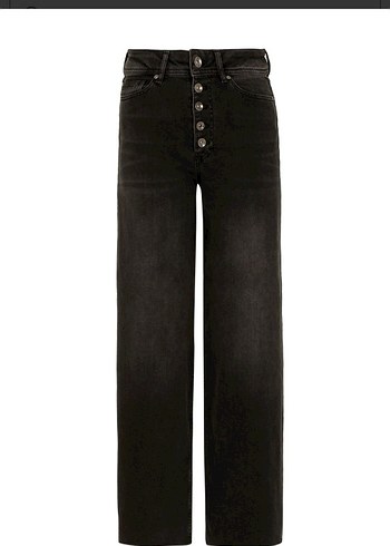 Düğmeli Siyah Kadın Denim İspanyol Paça Pantolon - Görsel 6