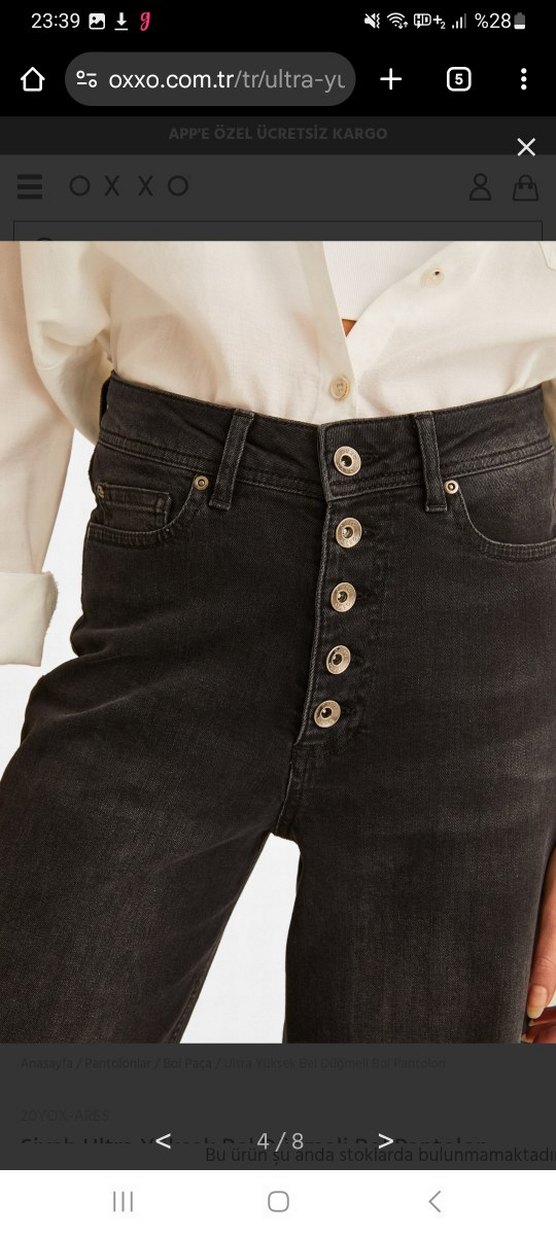 Düğmeli Siyah Kadın Denim İspanyol Paça Pantolon - Görsel 3