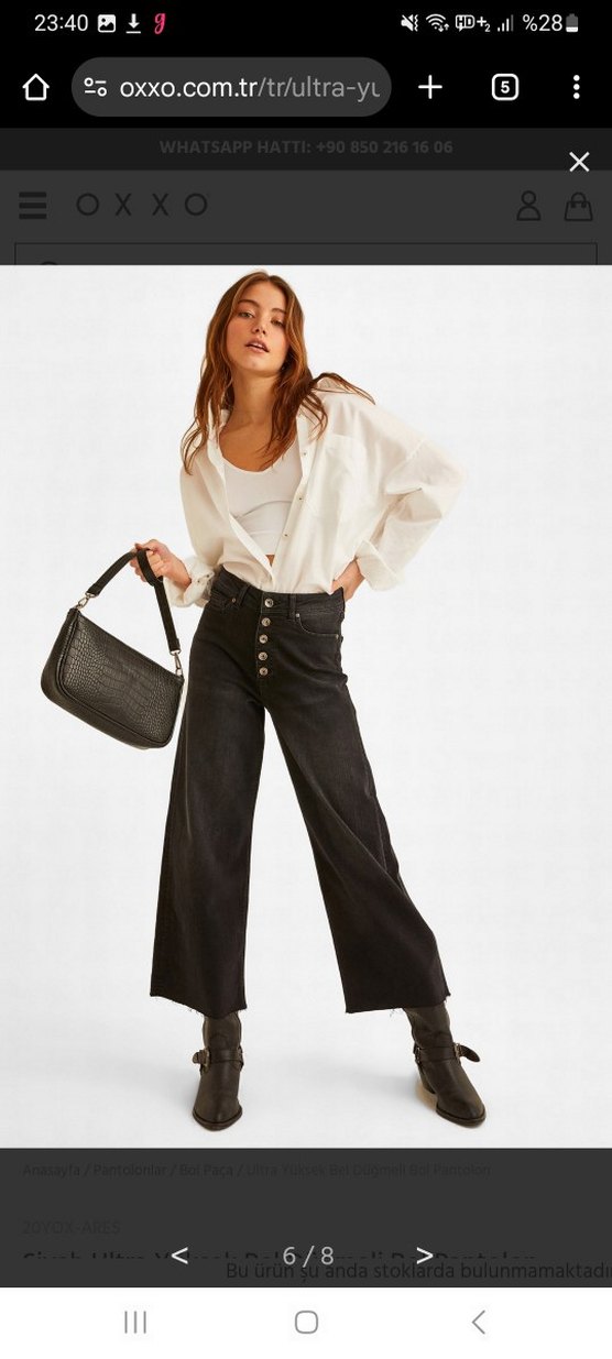 Düğmeli Siyah Kadın Denim İspanyol Paça Pantolon - Görsel 5