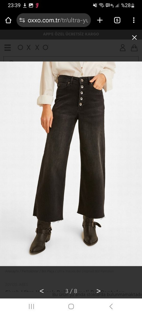 Düğmeli Siyah Kadın Denim İspanyol Paça Pantolon - Görsel 2