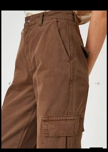 Düğmeli Kahverengi Bol Kesim Kadın Pantolon - Görsel 4