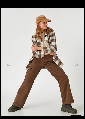 Düğmeli Kahverengi Bol Kesim Kadın Pantolon - Görsel 3