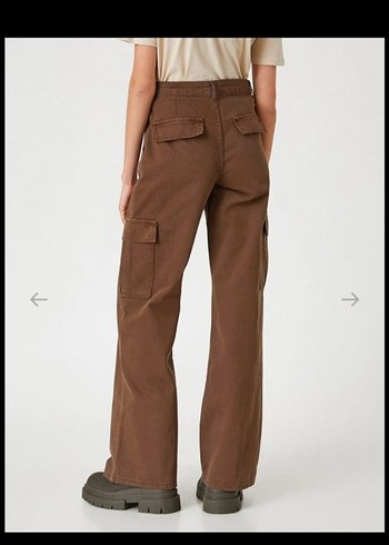 Düğmeli Kahverengi Bol Kesim Kadın Pantolon - Görsel 5