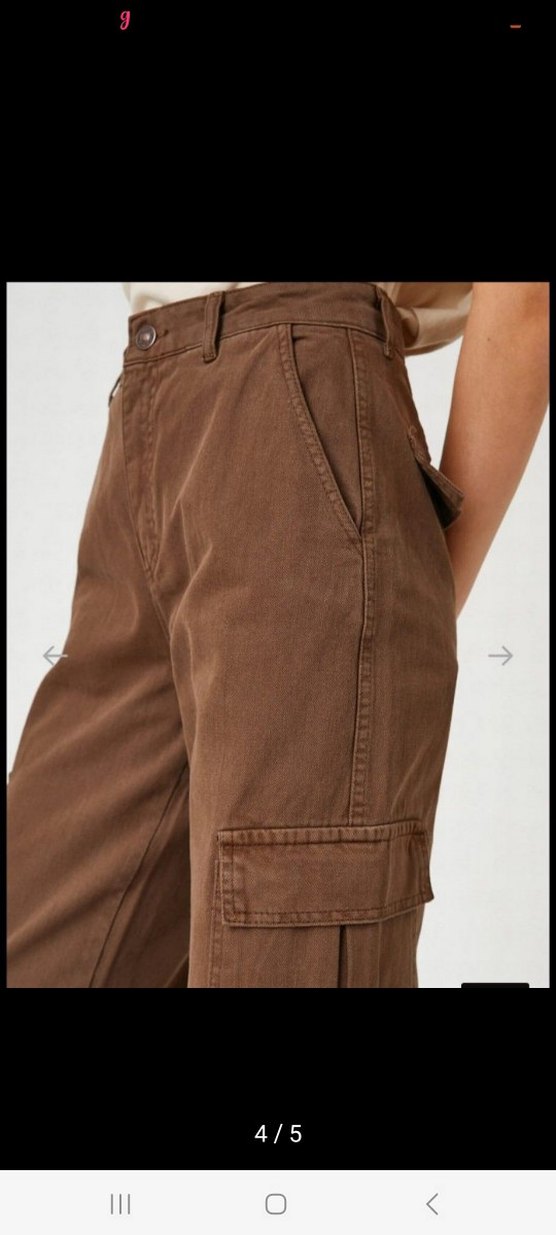 Düğmeli Kahverengi Bol Kesim Kadın Pantolon - Görsel 4