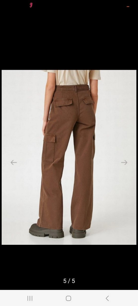 Düğmeli Kahverengi Bol Kesim Kadın Pantolon - Görsel 5