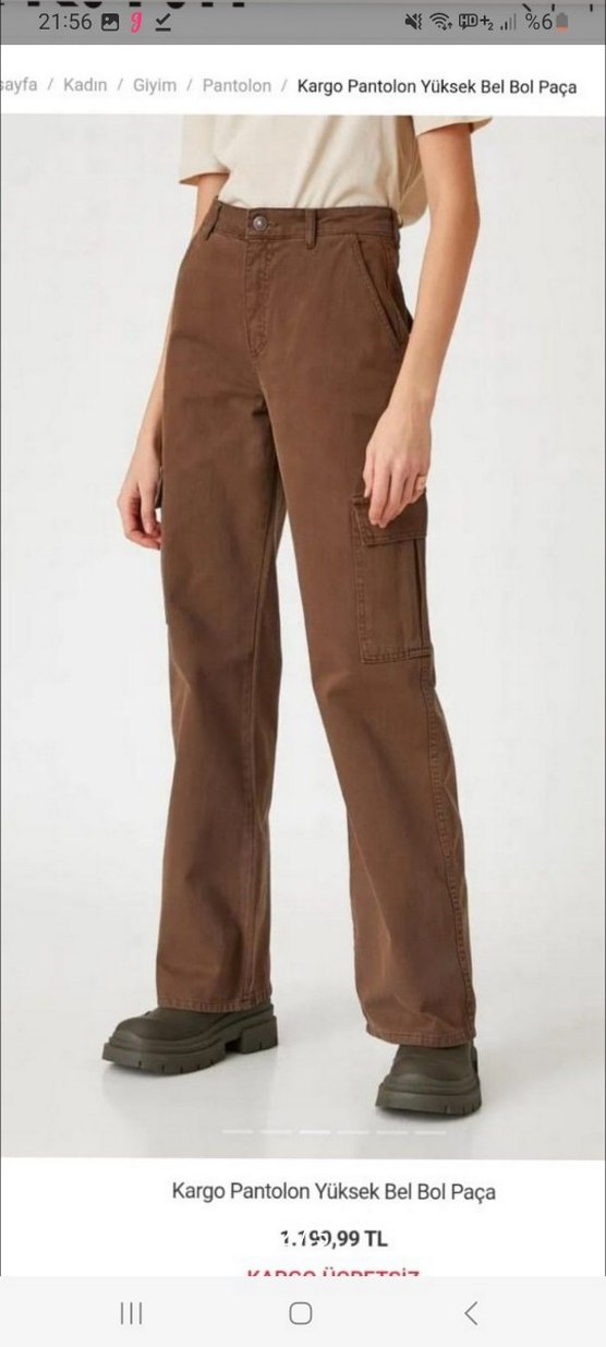 Düğmeli Kahverengi Bol Kesim Kadın Pantolon - Görsel 2