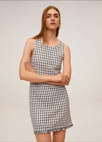 Gri Desenli Kolsuz Mini Elbise - Görsel 2