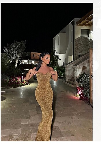 Zara eyyo gold simli elbise