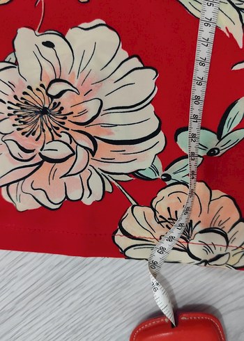 ZARA Kırmızı Çiçek Desenli Bol Kesim Kumaş Pantolon - Görsel 9