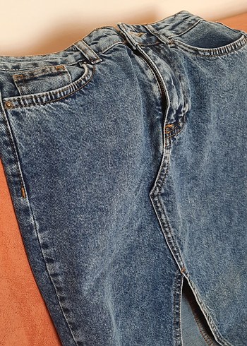 Kadın Mavi Denim Midi Boy Yırtmaçlı Etek - Görsel 3