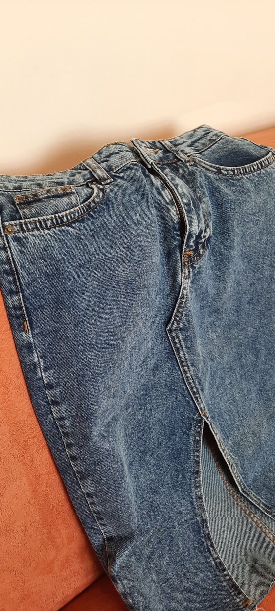 Kadın Mavi Denim Midi Boy Yırtmaçlı Etek - Görsel 3