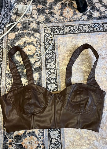 Kahverengi Deri Büstiyer - Görsel 2