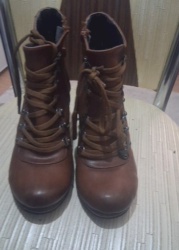 Kahverengi Deri Kadın Dolgu Topuk Biker Bot - Görsel 5