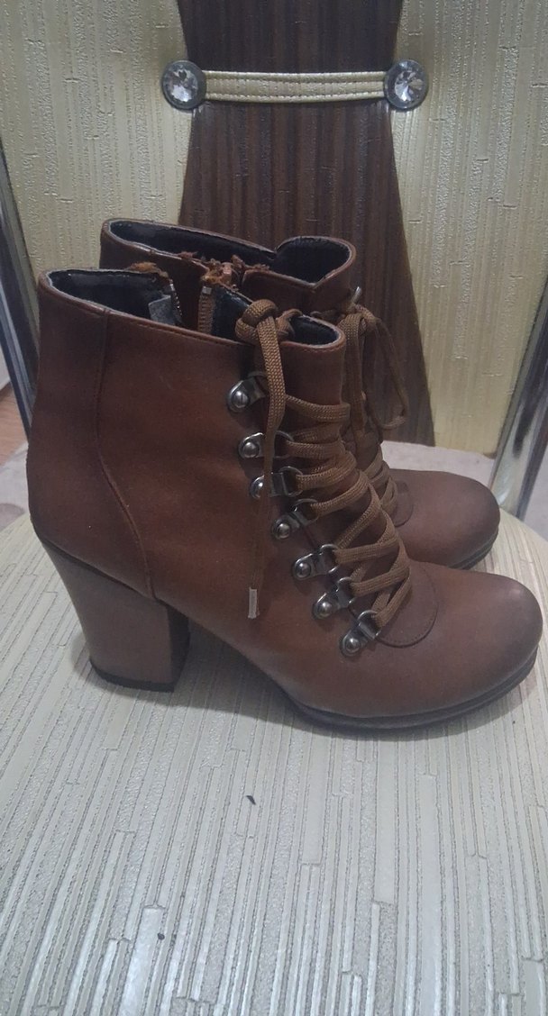 Kahverengi Deri Kadın Dolgu Topuk Biker Bot - Görsel 2