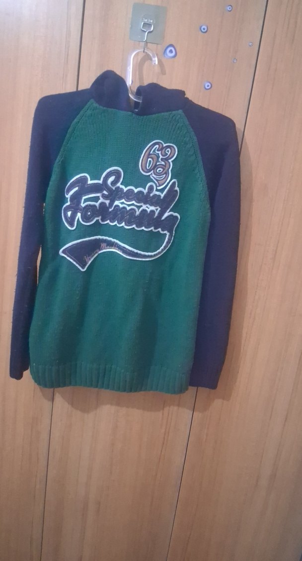 Erkek Çocuk Yeşil Kapüşonlu Triko Sweatshirt - Görsel 3