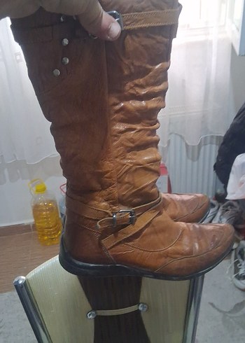 Kahverengi Deri Tokalı Dizüstü Kadın Çizme - Görsel 5