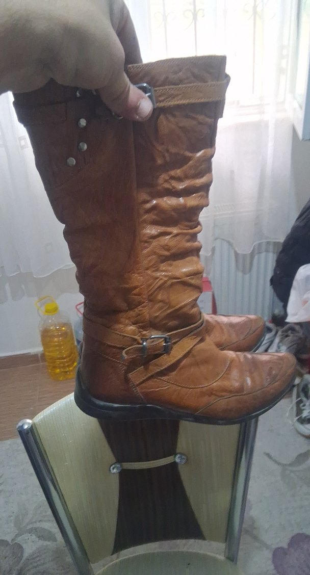 Kahverengi Deri Tokalı Dizüstü Kadın Çizme - Görsel 5