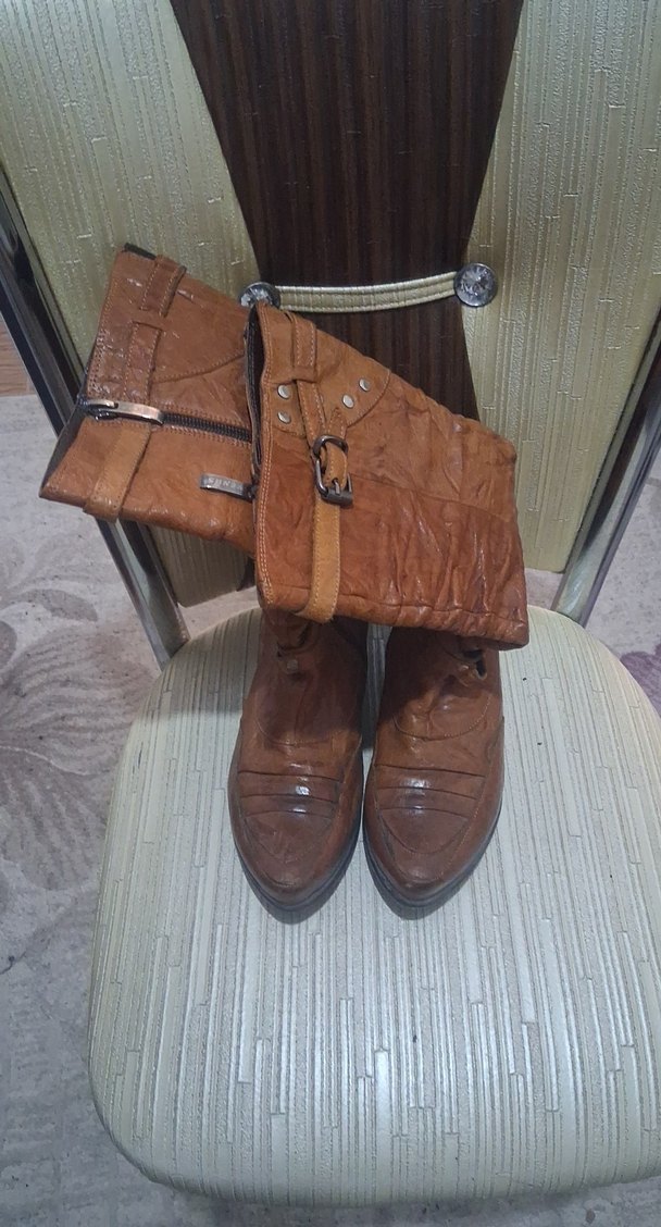 Kahverengi Deri Tokalı Dizüstü Kadın Çizme - Görsel 4