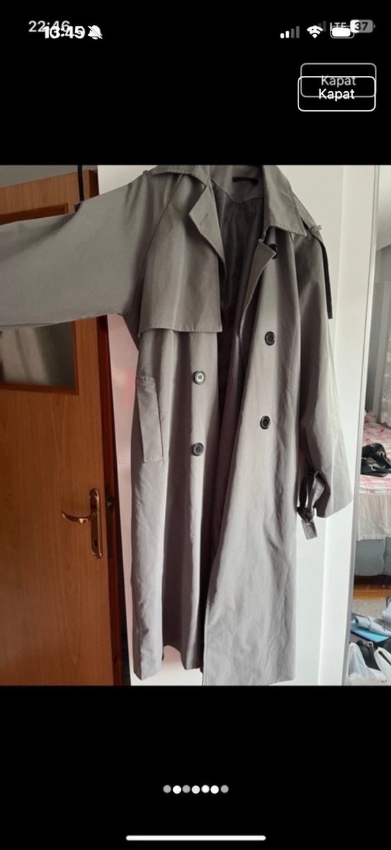 Gri Uzun Düğmeli Kadın Trençkot - Görsel 2