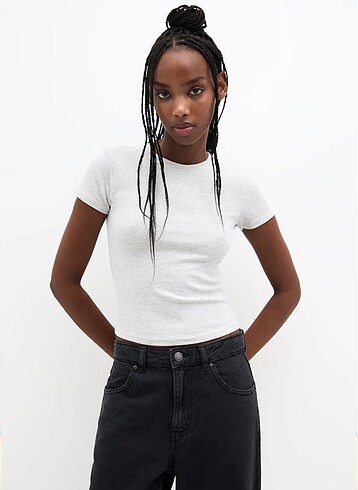 PULL AND BEAR GRİ FITTED BLUZ