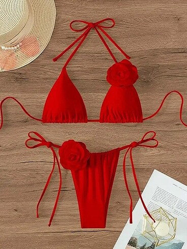 s Beden Çiçek Aksesuarlı Bikini Takımı