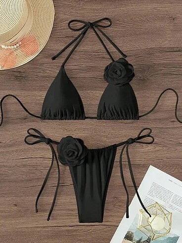 Tasarımcı Çiçek Aksesuarlı Bikini Takımı