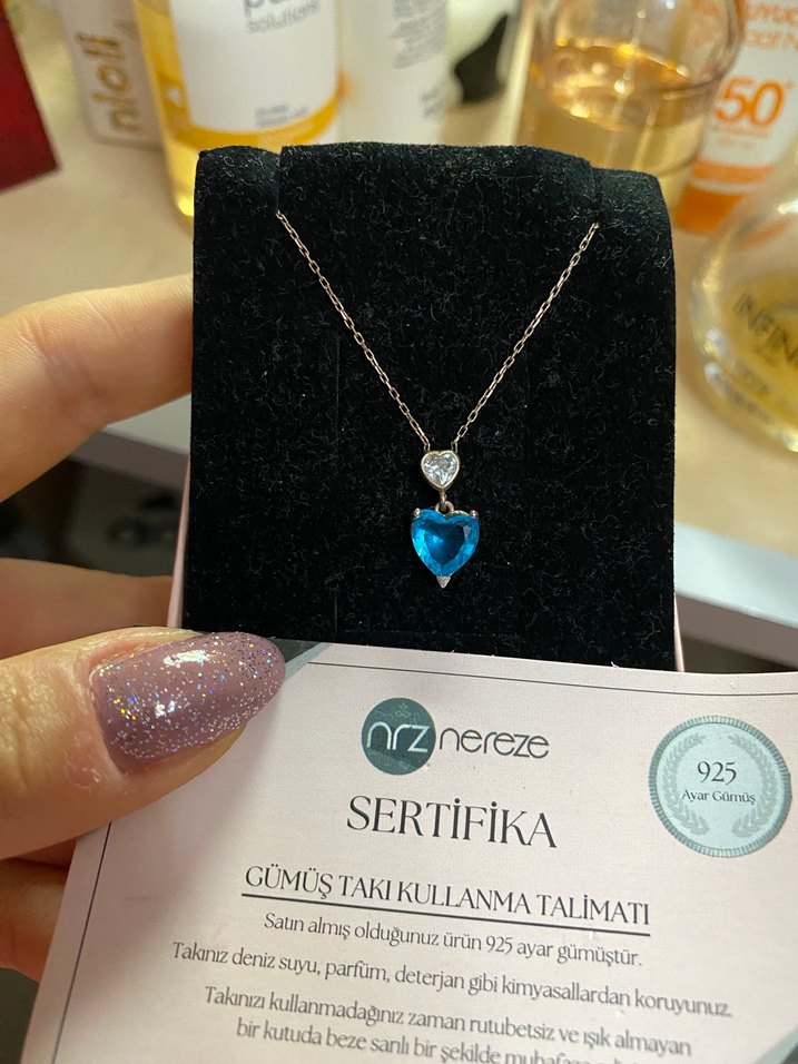 Mavi Kalp Mini Kolye 925 Ayar - Görsel 2