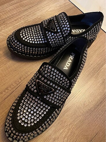 40 Beden siyah Renk Prada taşlı oxford ayakkabı