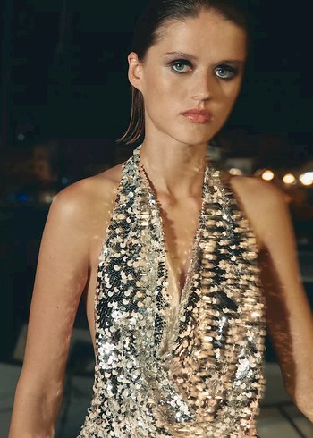 Zara Gold Pul Payetli Mini Abiye Elbise - Görsel 4