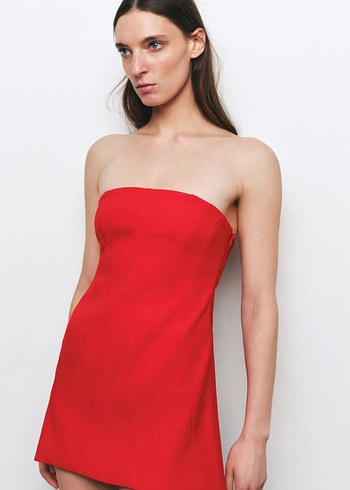 Kırmızı Straplez Mini Elbise - Görsel 3