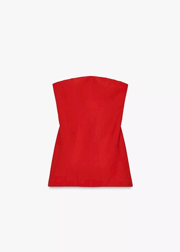 Kırmızı Straplez Mini Elbise - Görsel 5