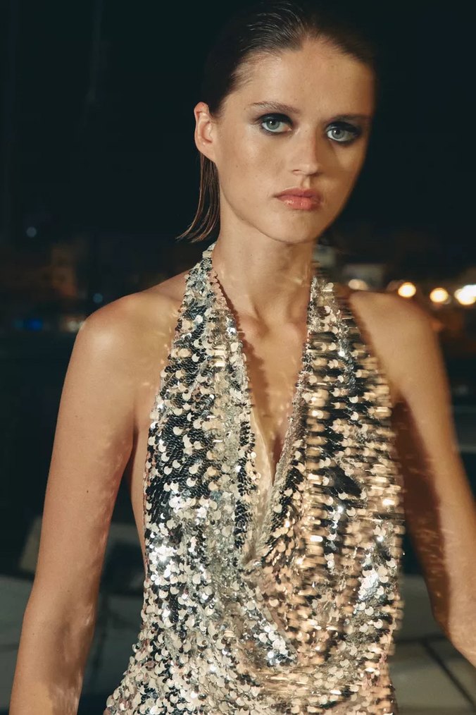 Zara Altın Renk Mini Payetli Abiye Elbise - Görsel 5