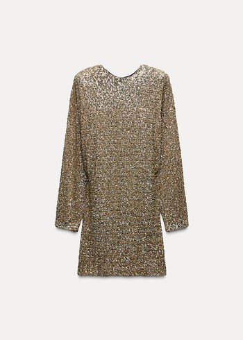 Zara Gold Rengi Pullu Elbise - Görsel 5