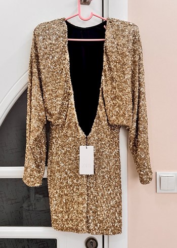 Zara Gold Rengi Pullu Elbise - Görsel 9