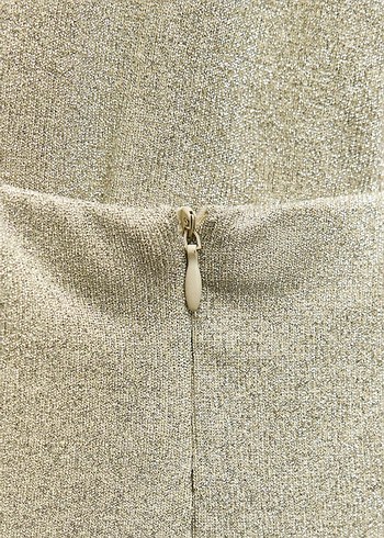 Gold Straplez Uzun Drapeli Elbise - Görsel 7