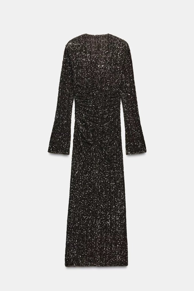 Uzun Kollu Payetli Uzun Elbise - Görsel 2