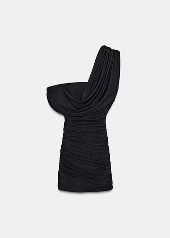 Siyah Drapeli Straplez Mini Elbise - Görsel 8