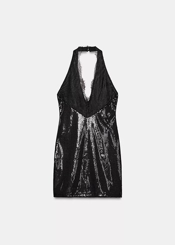 Dantel Detaylı Siyah V Yaka Deri Mini Elbise - Görsel 7