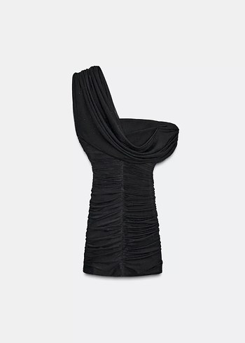 Siyah Drapeli Straplez Mini Abiye Elbise - Görsel 8