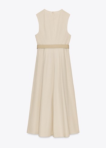 Bej Kemerli Uzun Kadın Elbise - Görsel 7