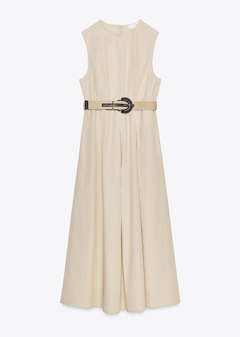 Bej Kemerli Uzun Kadın Elbise - Görsel 6