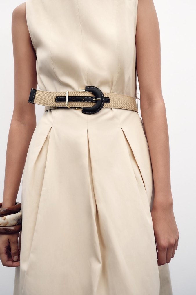 Bej Kemerli Uzun Kadın Elbise - Görsel 3