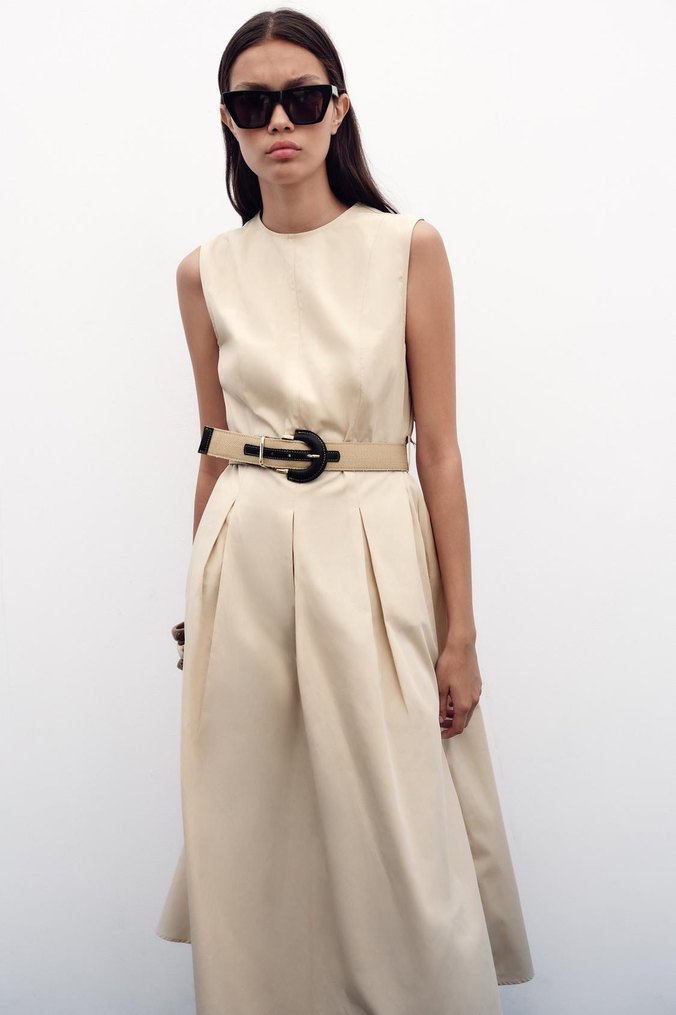 Bej Kemerli Uzun Kadın Elbise - Görsel 2